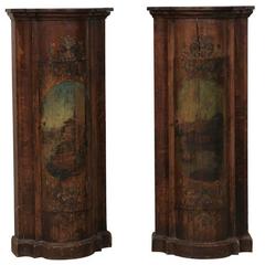 Pair of Italian Column Style Commodes from the Early 19th Century, Hand-Painted