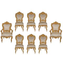 Set of Eight Italian Early 19th Century Louis XV Style Giltwood Dining Chairs 12
