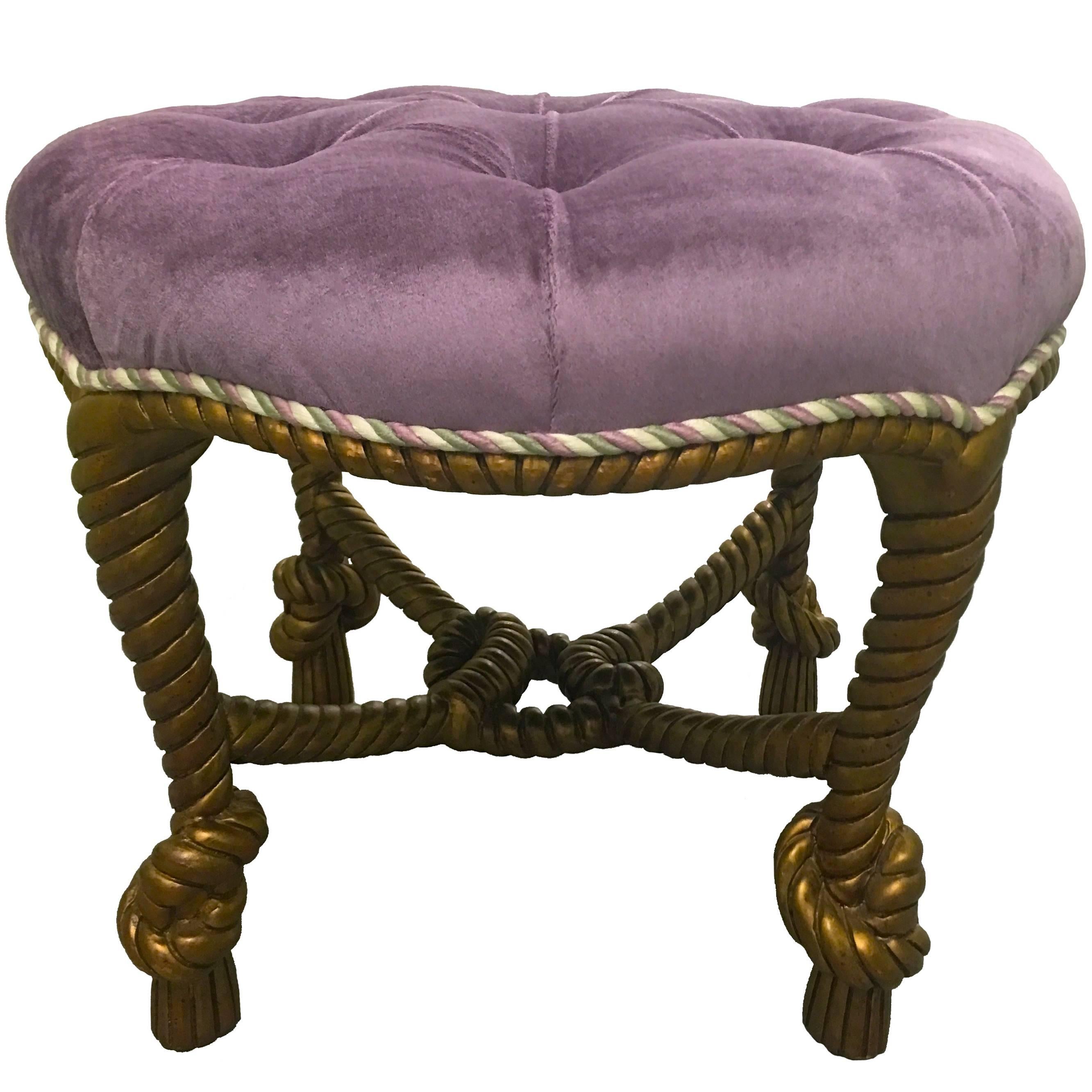 Large Round Tufted Gilt Rope Fournier Style Ottoman or Stool at 1stDibs