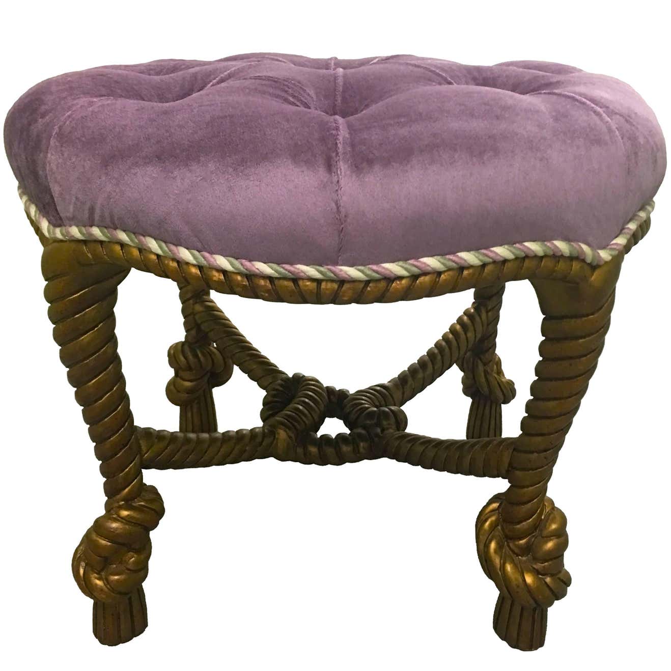 Large Round Tufted Gilt Rope Fournier Style Ottoman or Stool at 1stDibs