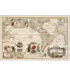 1730 Hand-Colored Antique Map of the Americas