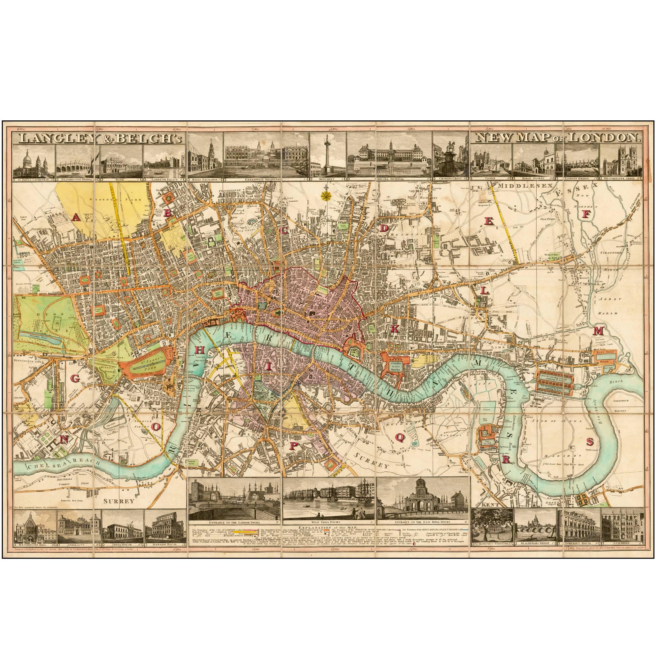 Large 1812 Antique Map of London For Sale