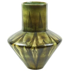 Tall Green Vase with Abstract Design from France Circa 1940