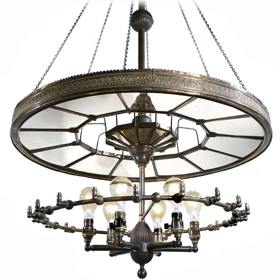 Super Rare I. P. Frink, Six-Light Mirror Reflector Chandelier