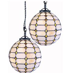 Large Stained Glass Globes, Matching Pair