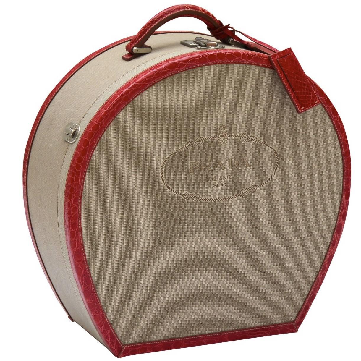 Prada Hat Trunk with Red Crocodile Trim For Sale