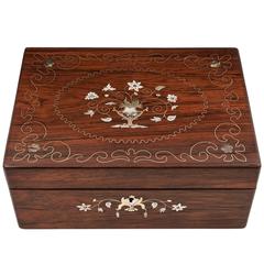 Antique Victorian Figured Rosewood and Mother of Pearl Jewellery Box