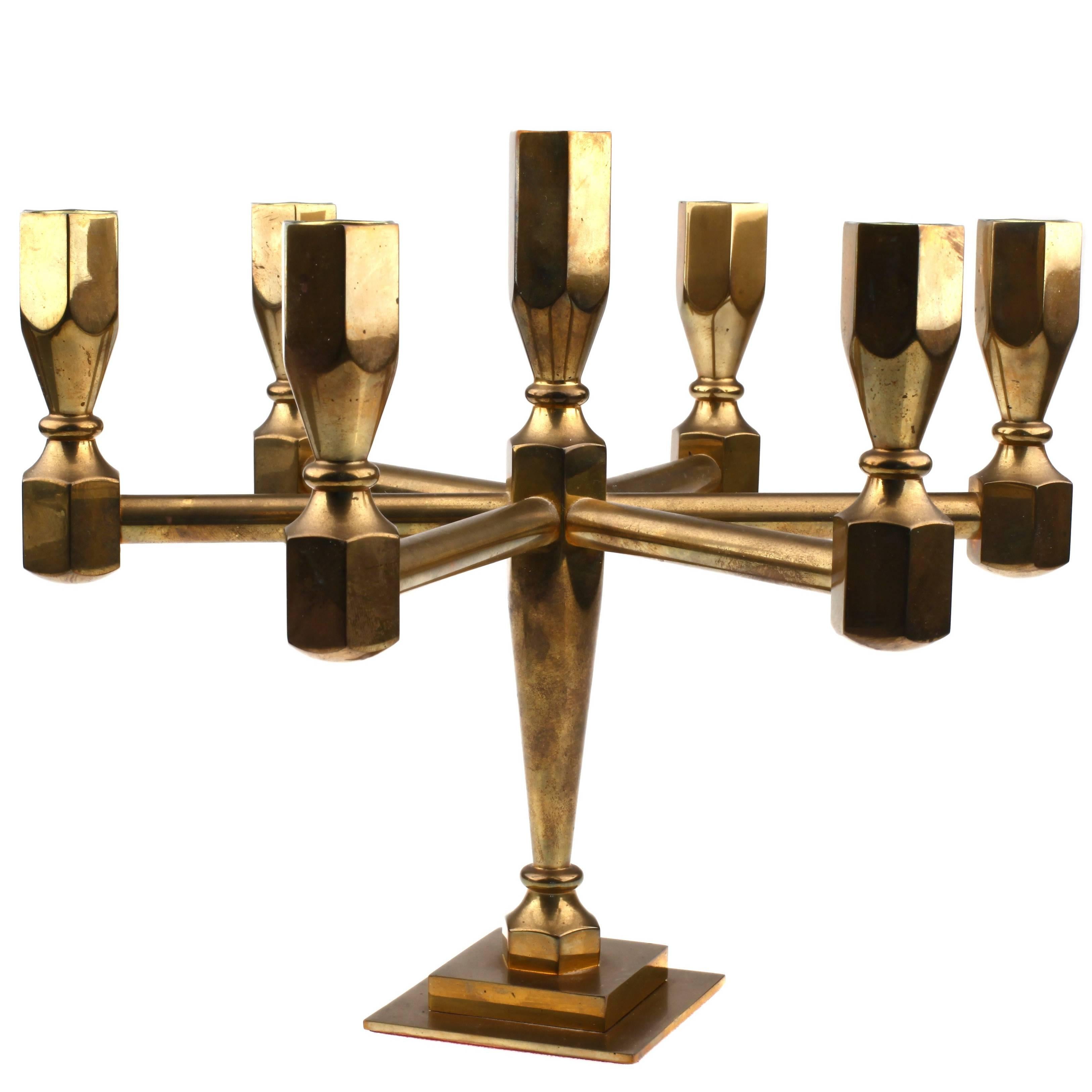 Gusum Metallslöjden AB Sweden Solid Brass Triangular Candleholder For Sale