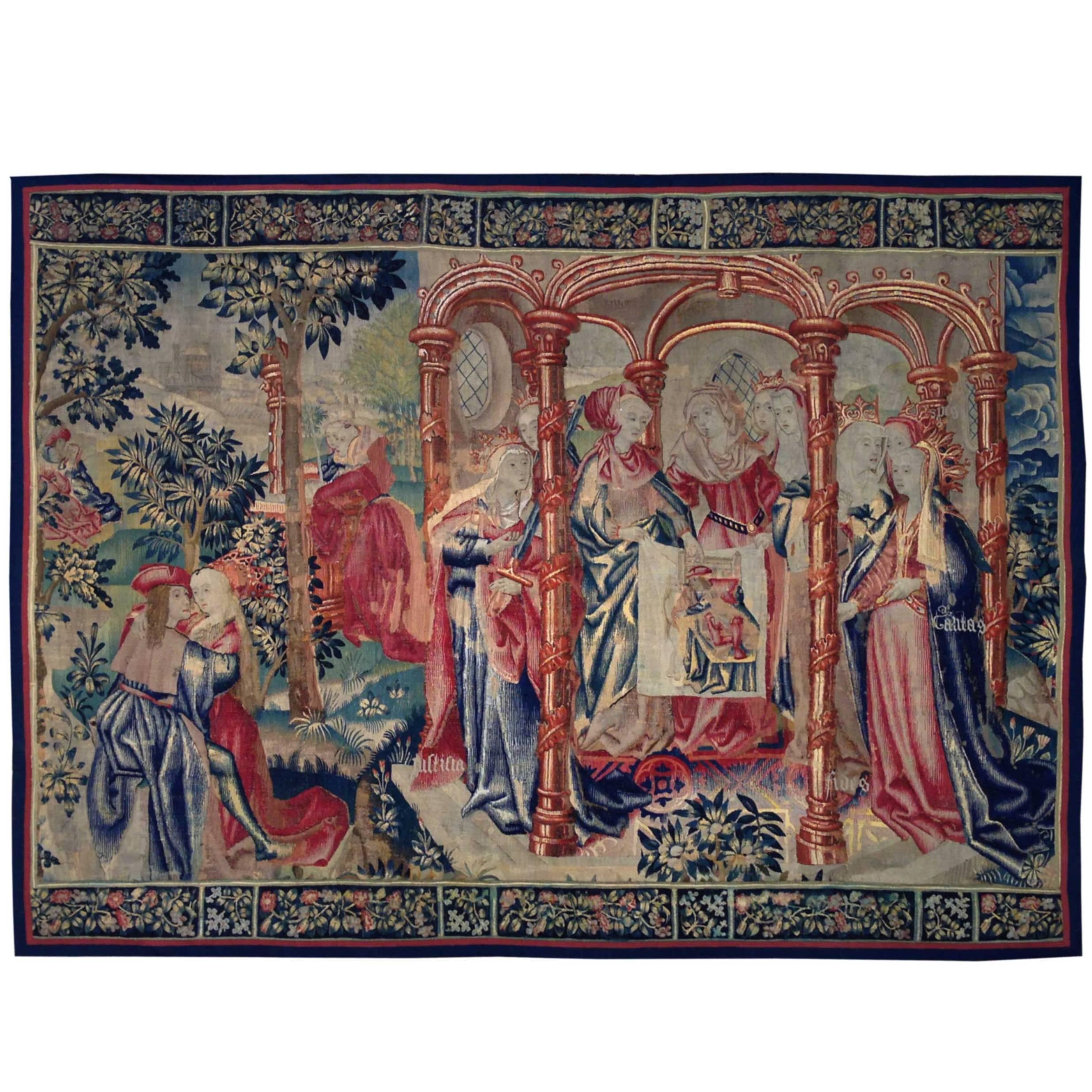 Tapestry of Brussels, 16th Century, Justice and the Seven Virtues, Very Rare For Sale