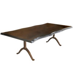 Sentient Signature Live Edge Black Walnut Slab Table Bronzed Steel Wishbone Legs