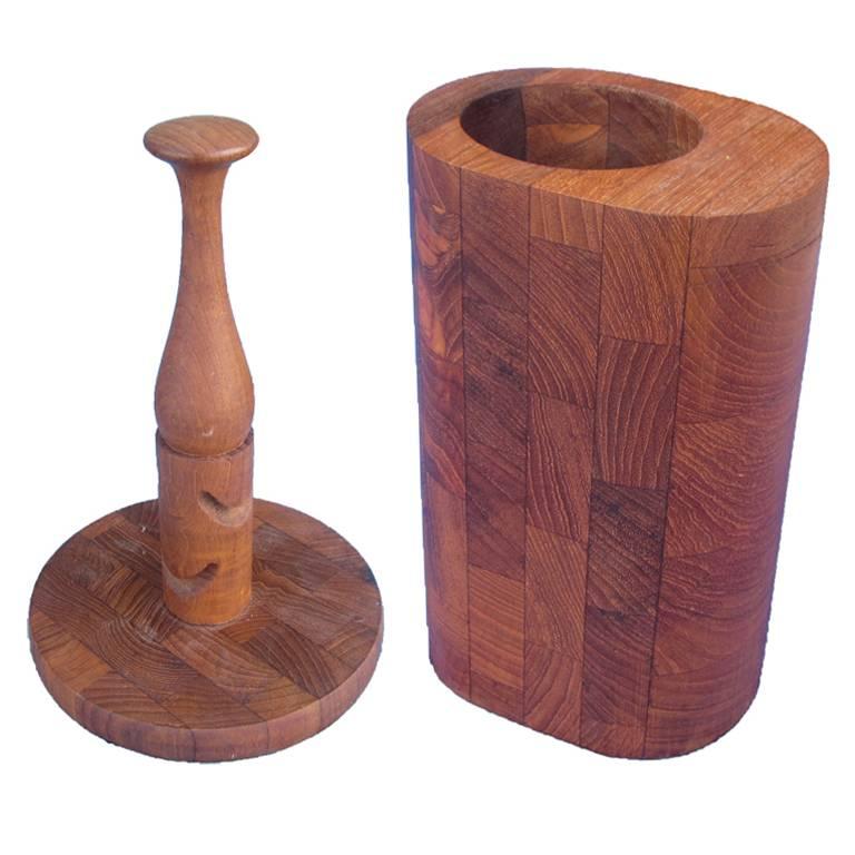 Vintage Siamese Teak Vase and Paper Towel Holder, Ernest Sohn and Atapco ‘MR13’