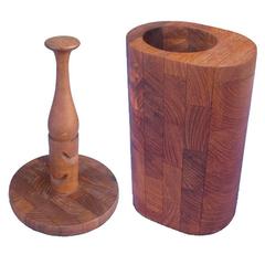 Retro Siamese Teak Vase and Paper Towel Holder, Ernest Sohn and Atapco ‘MR13’