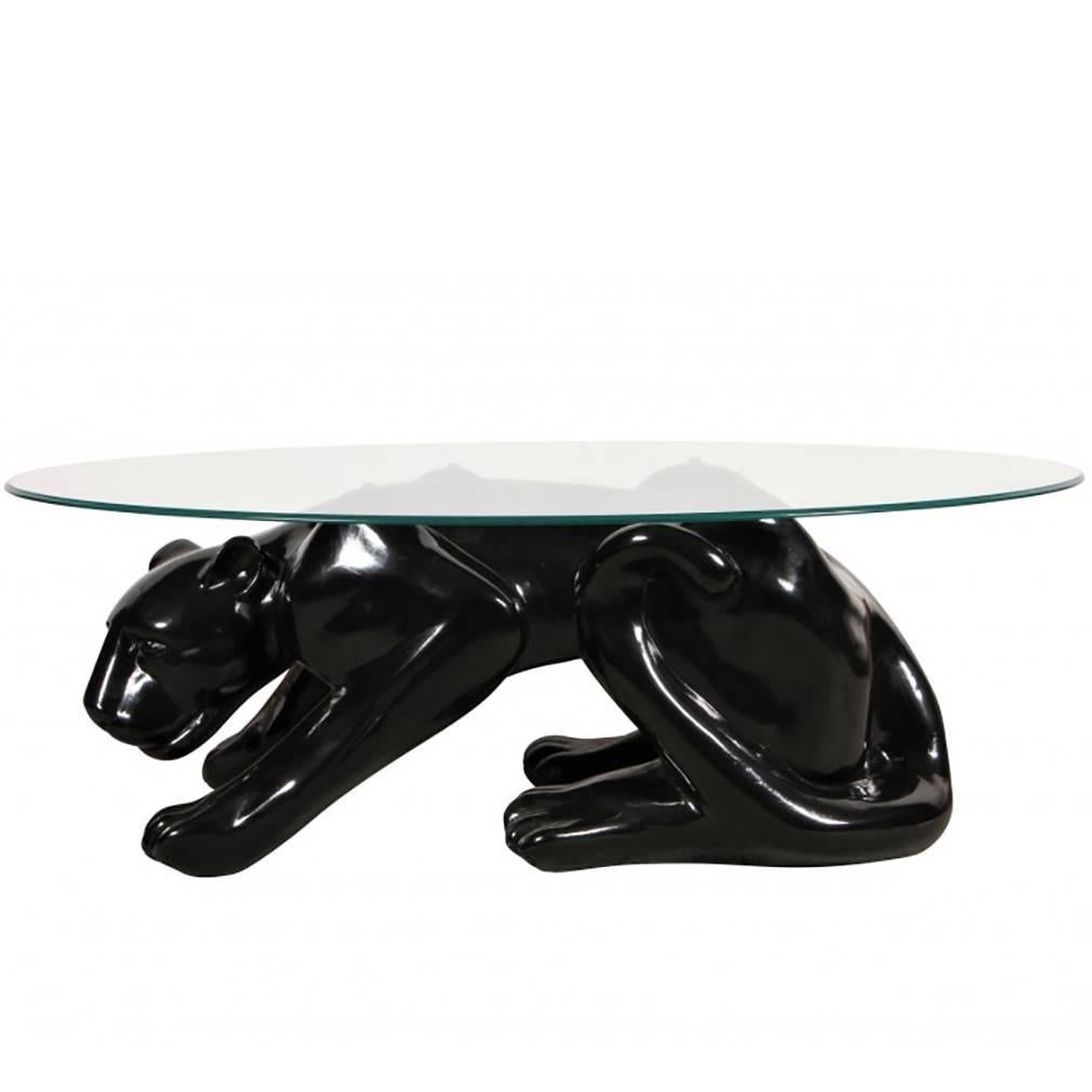 Ceramic Panther and Glass Top Cocktail Table