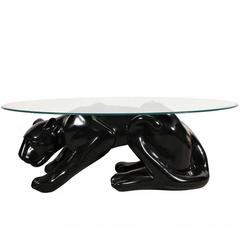 Vintage Ceramic Panther and Glass Top Cocktail Table