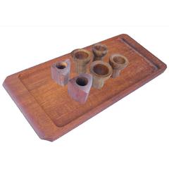 Vintage Teak Lonborg Set Toothpick Holders and Egg Cups with Tray