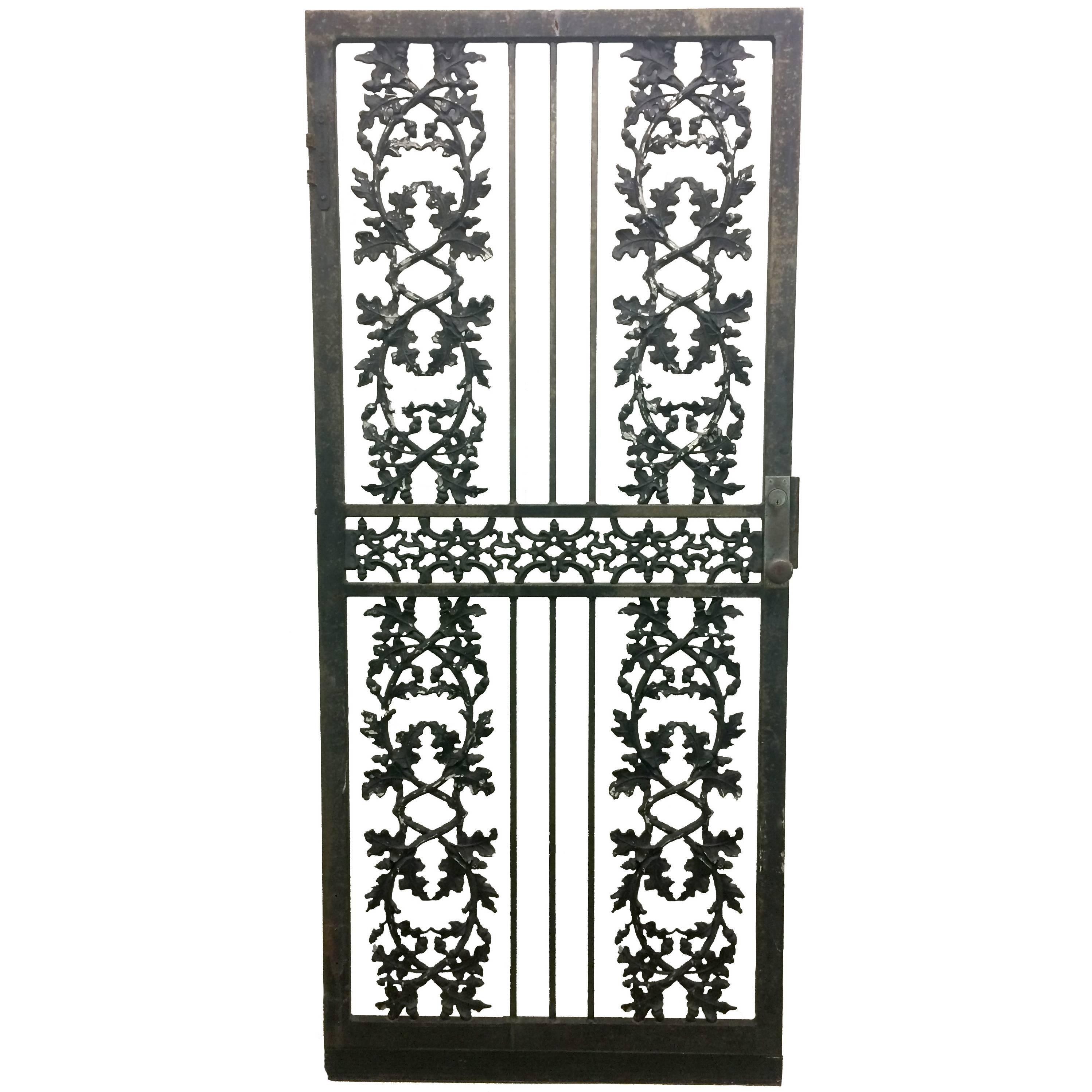 Black Wrought Iron Acorn and Oak Leaf Motif Door