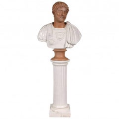 Vintage Italian Terracotta Bust of a Decorated Emperor with White Glazed Robe