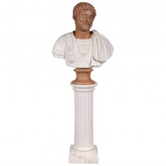 Italian Terracotta Bust of a Decorated Emperor with White Glazed Robe