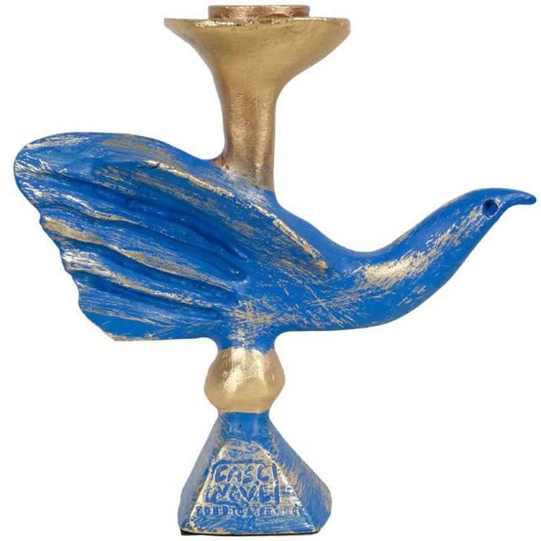 French Gilt Bronze Dove Candlestick by Pierre Casenove for Fondica For Sale