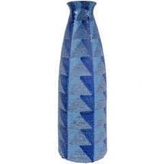 Tall Blue Geometric Designed Ceramic Vase by Bitossi