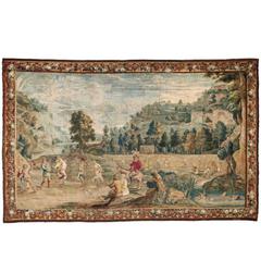 Antique Tapestry of Brussels, 17th Century, Return of the Harvests of David Tenier