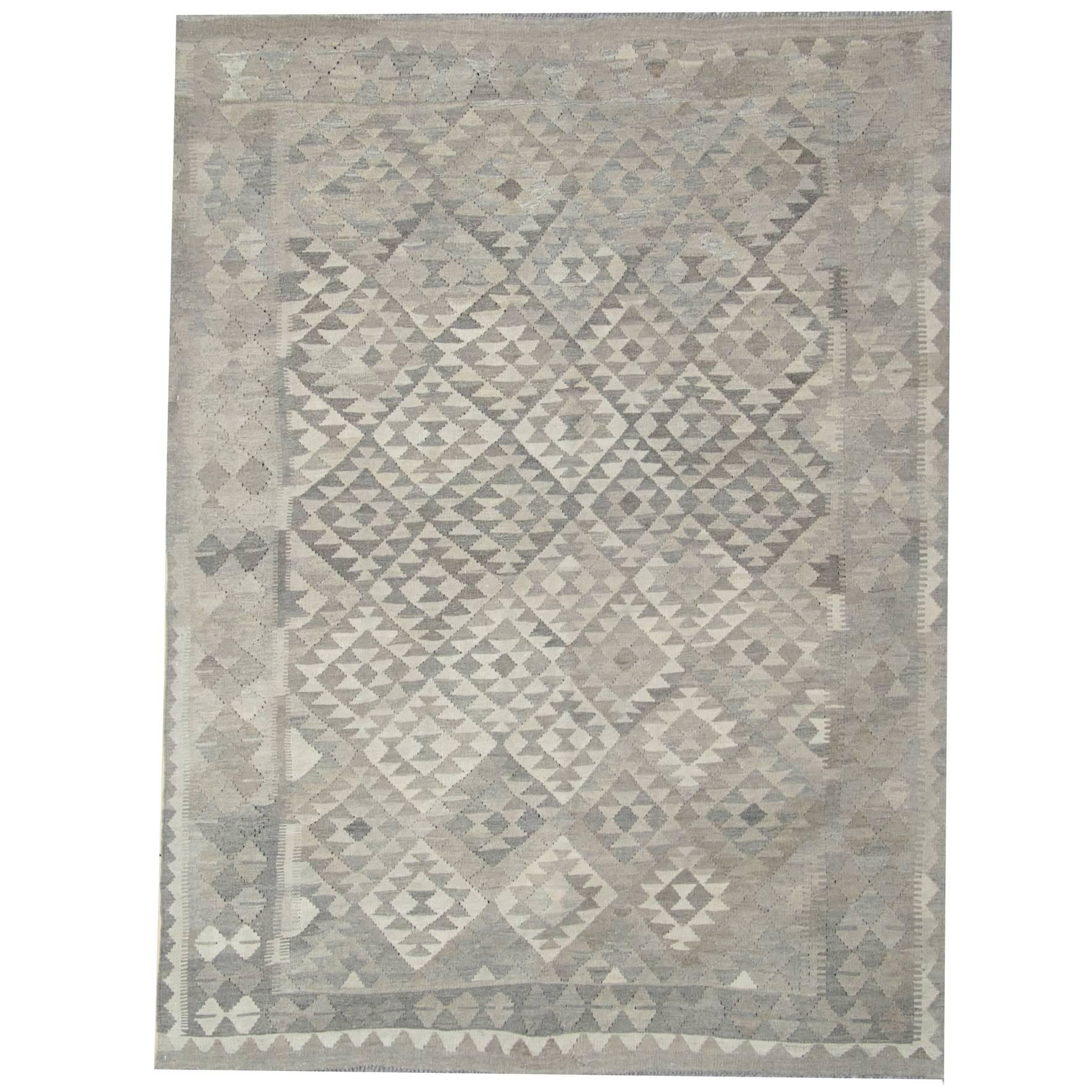 Afghan Kilim Rugs, Grey Rug, Traditional Carpet from Afghanistan 
