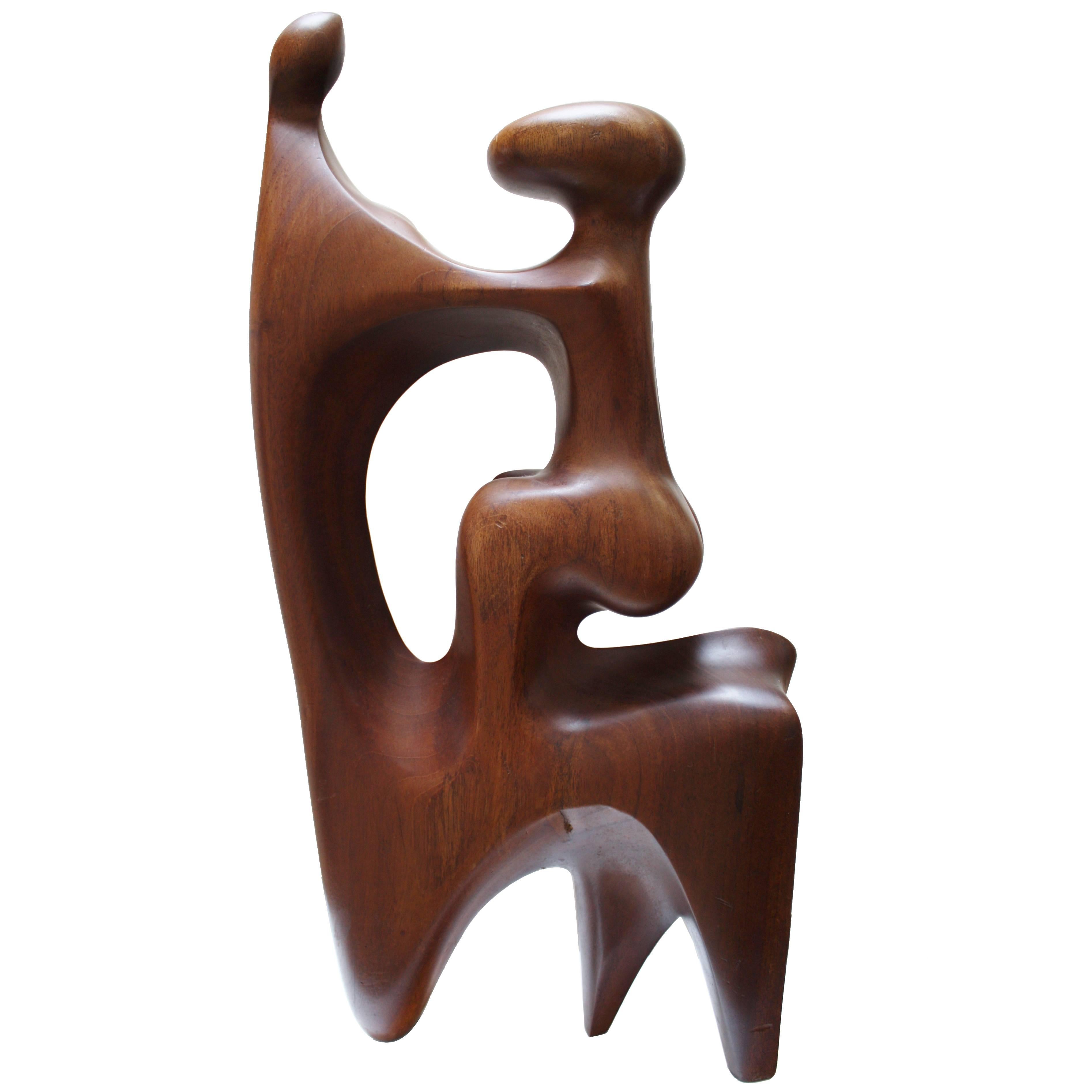 Large Abstract Mother and Child Wood Sculpture