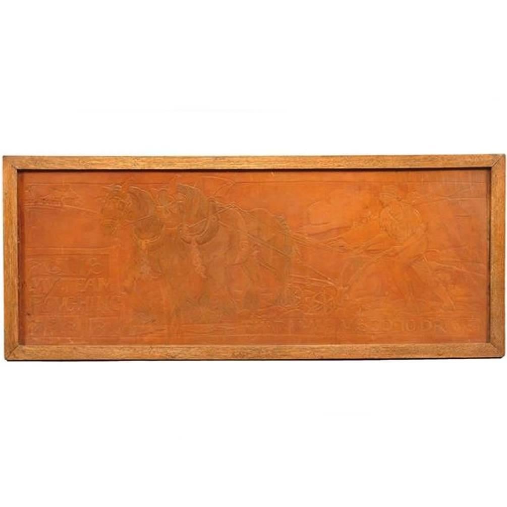 Arts and Crafts Embossed Leather Panel, Possibly by Frank Brangwyn RA