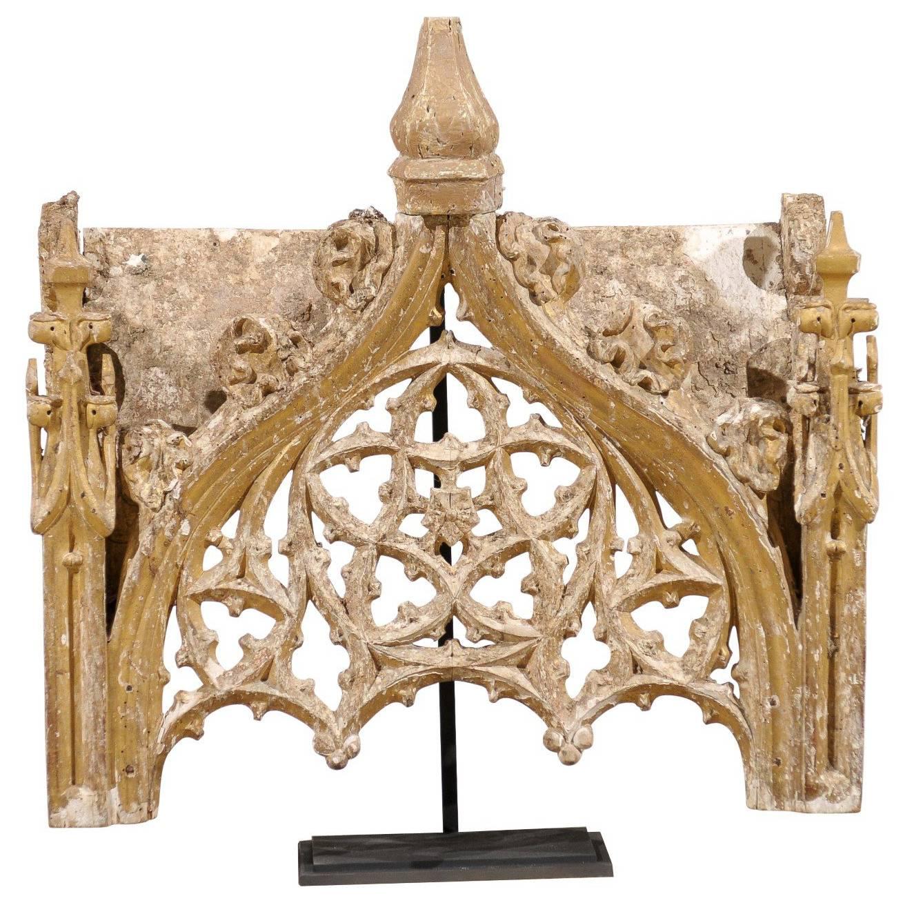 Italian 18th Century Gilded Wood Fragment on Stand with Intricate Carvings