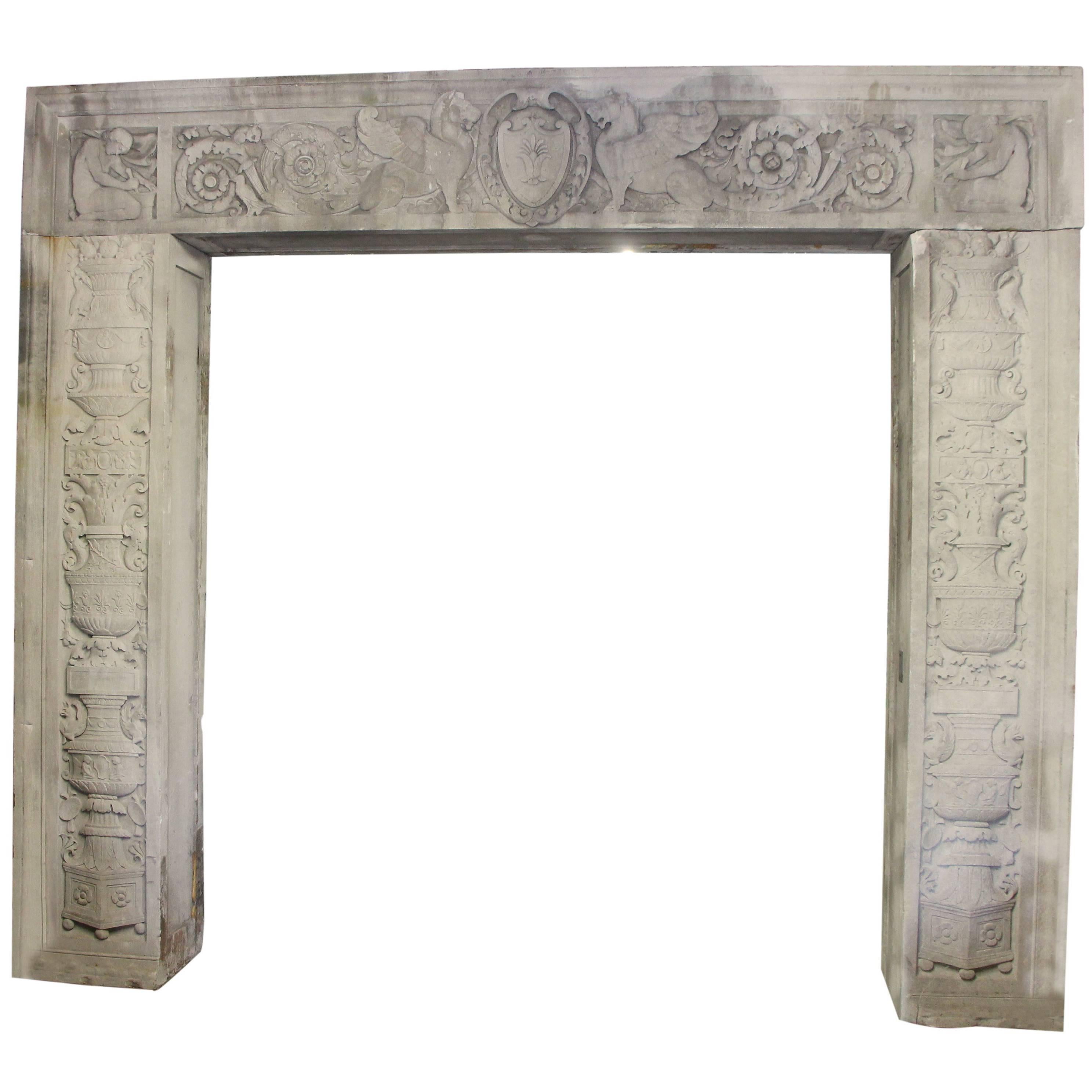 1929 Large Three-Piece Carved Limestone Entryway from the Doctors Hospital NYC