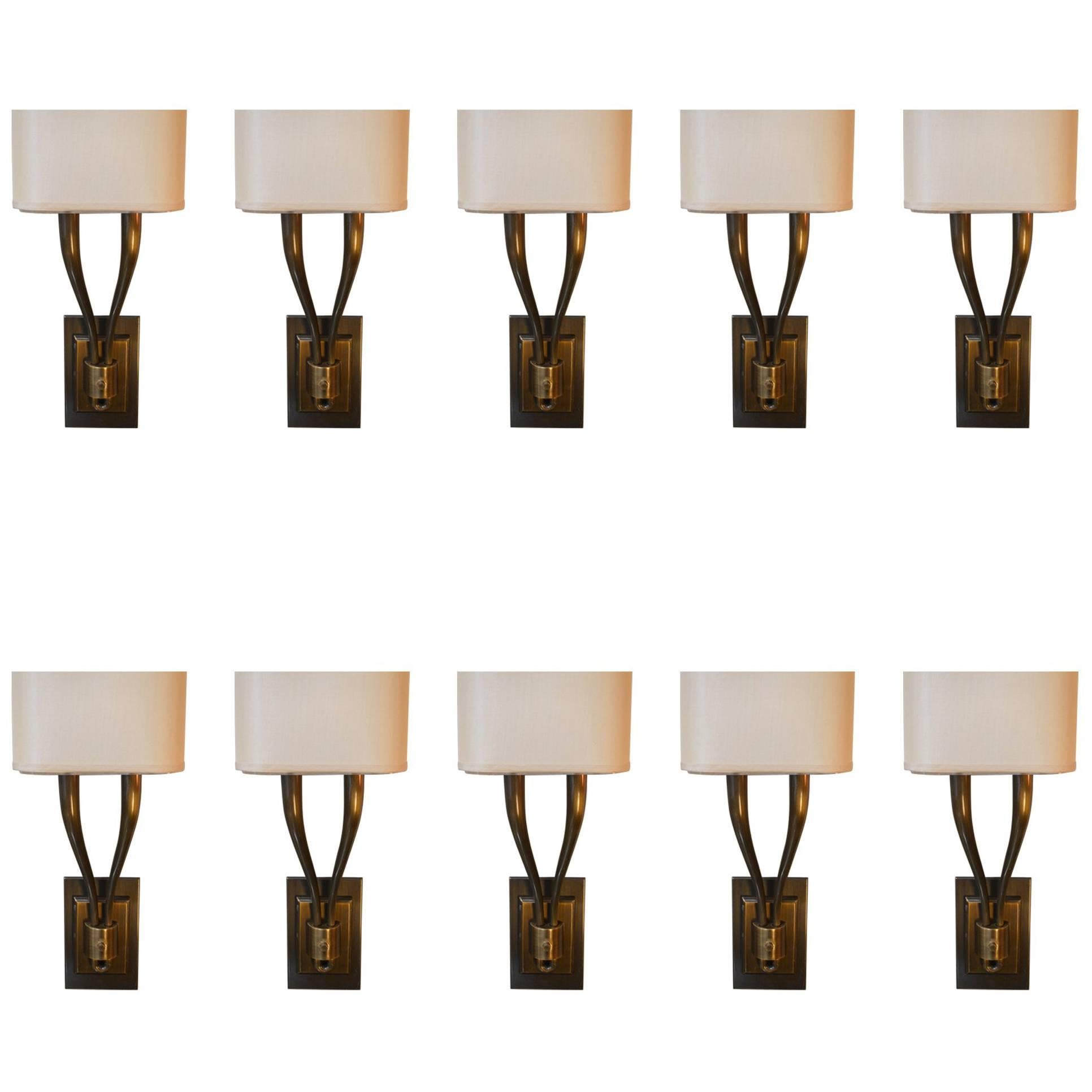 Set of 6Two-Arm Brushed Brass Sconces