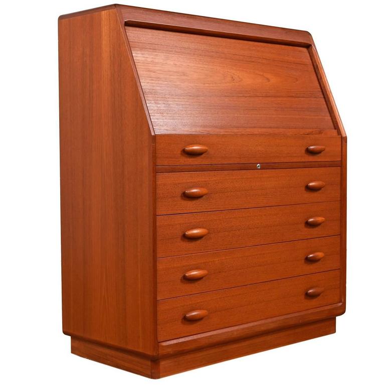 Mid Century Modern Danish Teak Tambour Roll Top Secretary By Dyrlund Mid Century Modern Danish Teak Tambour Roll Top Secretary By Dyrlund For