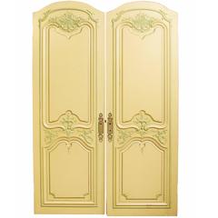 1930s Set of Three French Provincial Wood Doors with Carved Green Floral Details