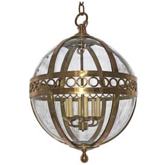 Pair of Bronze Lanterns with Molded Glass