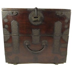 19th Century Korean Hardwood Bandaji Blanket Chest with Iron Mounts