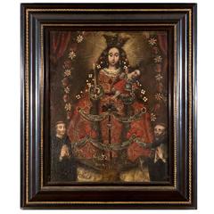 Portrait Madonna and Child with Two Priests/Saints, Escuela Cuzqueña