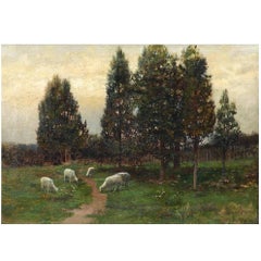 Fine Landscape Painting of Sheep Grazing by Robert Ward van Boskerck