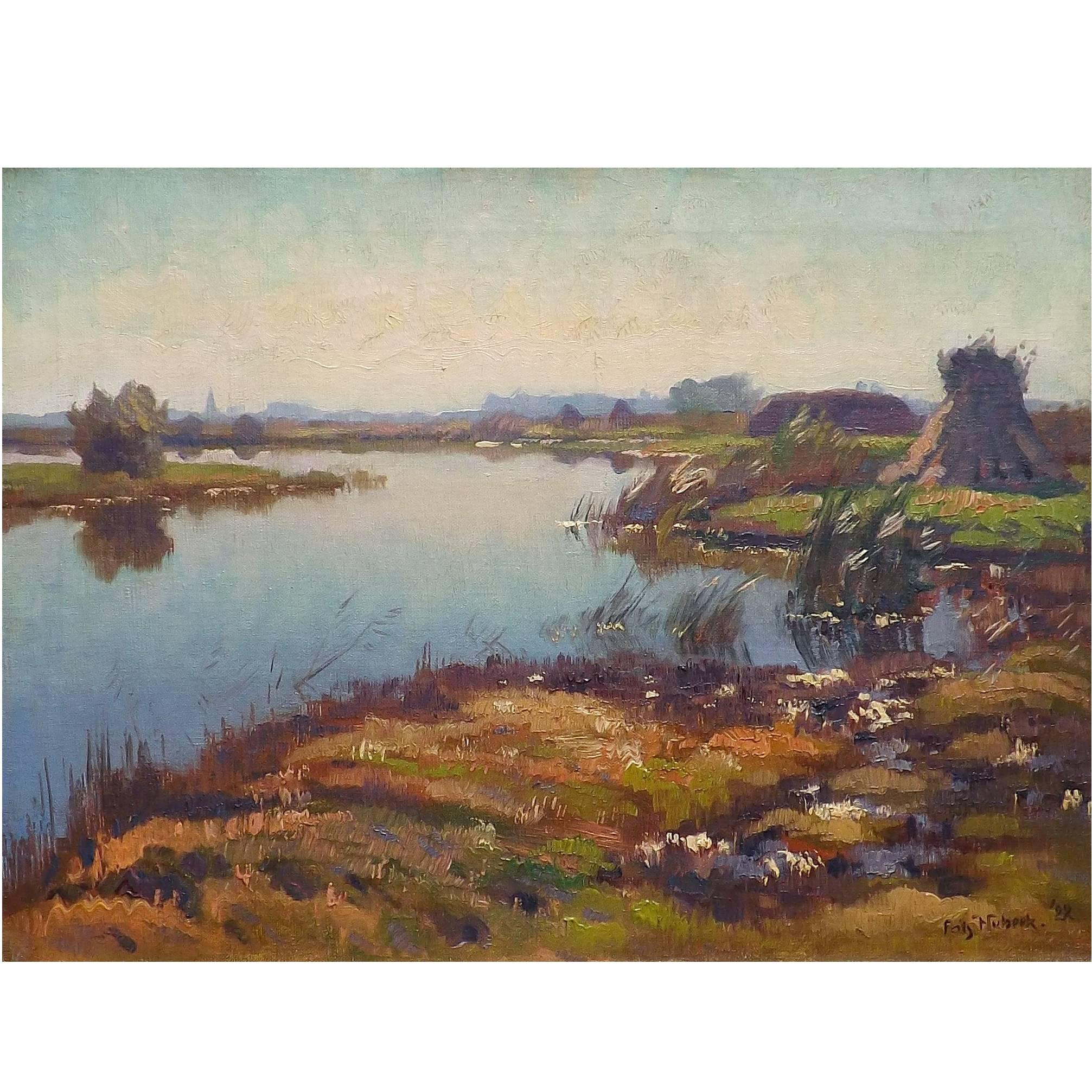 Dutch Painting of Amstelveen Polder in October by Frits Hubeek For Sale