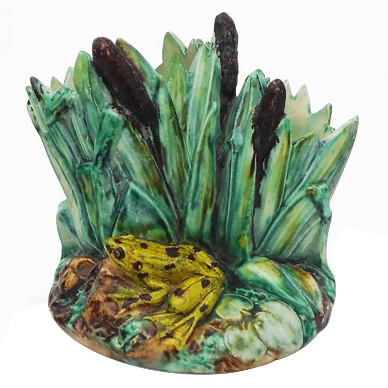 19th Majolica Palissy Frog Vase Thomas Sergent