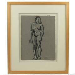 André Lhote School Cubist Nude Female Pencil Drawing on Gray Paper, 1948