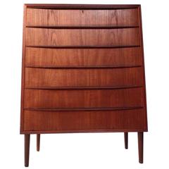 Danish Teak Tallboy Chest of Drawers Scalloped Handles, Midcentury, 1960s