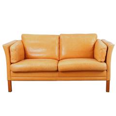 Vintage Danish Honey Brown Two-Seat Sofa