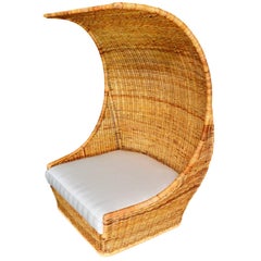 Massive Hooded Rattan Canopy Chair or Loveseat