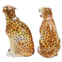Retro Pair of Sitting Leopard Sculptures
