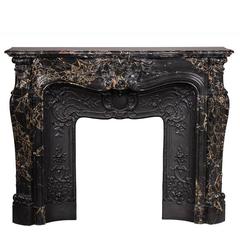 "Madame du Barry" Louis XV Style Fireplace in Black and Gold Portoro Marble