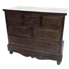 Heavily Carved Chest of Drawers Dresser Hardwood Burmese Antique Style