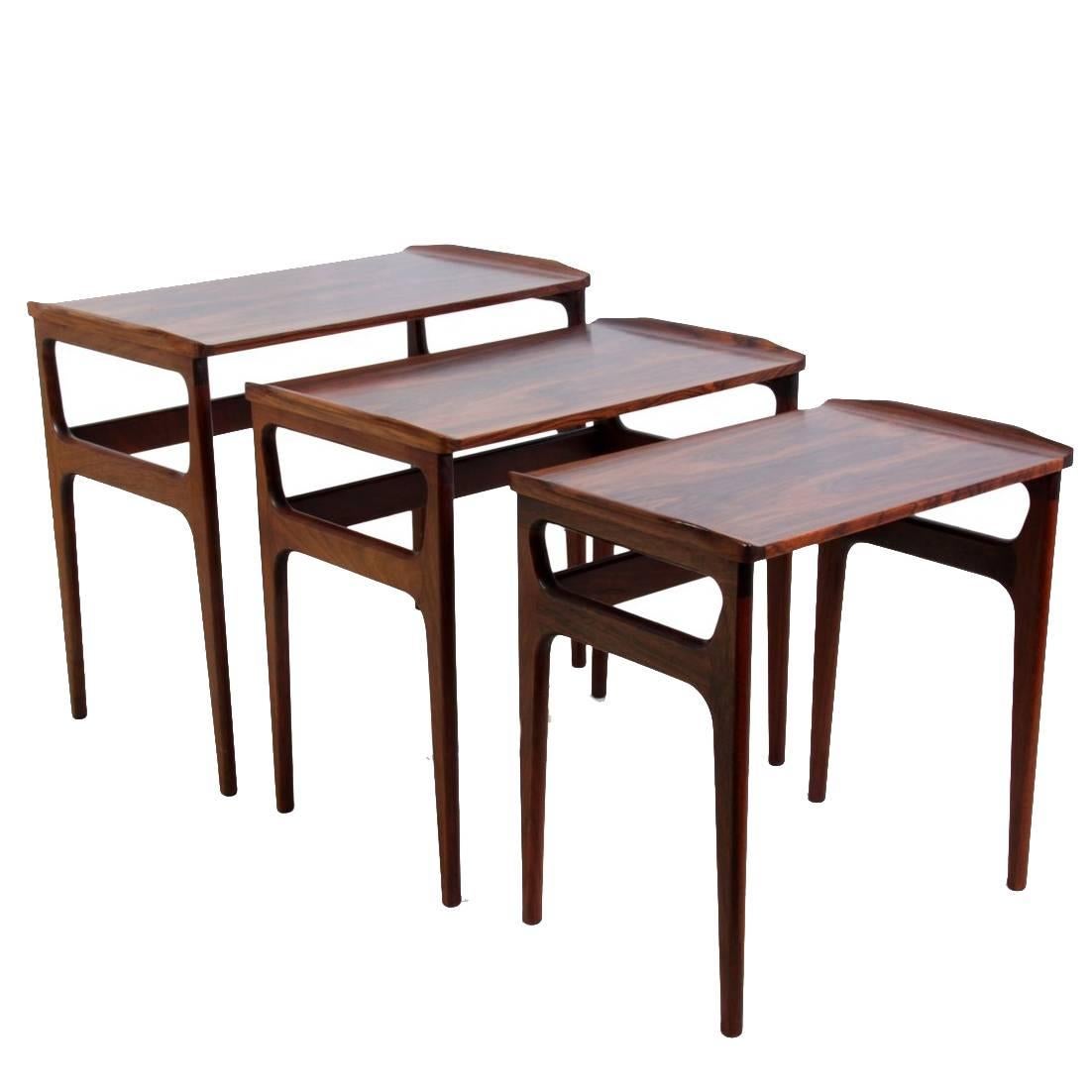 Three Rosewood Nesting Tables by Domus Danica For Sale