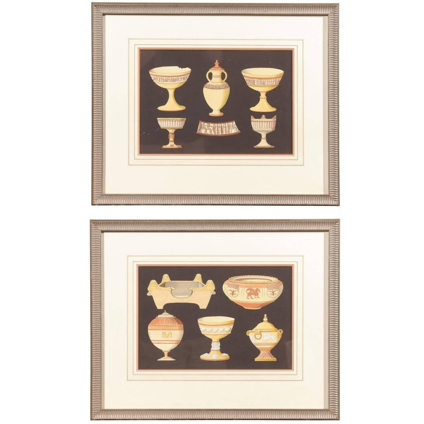 Pair of Framed 18th Century Continental Engravings of Grecian Pottery For Sale