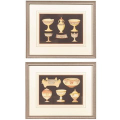 Vintage Pair of Framed 18th Century Continental Engravings of Grecian Pottery