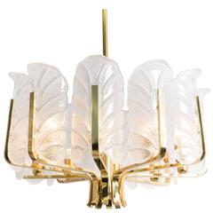 Large Carl Fagerlund Glass Leaves Brass Chandelier by Orrefors, Early 1960s 12